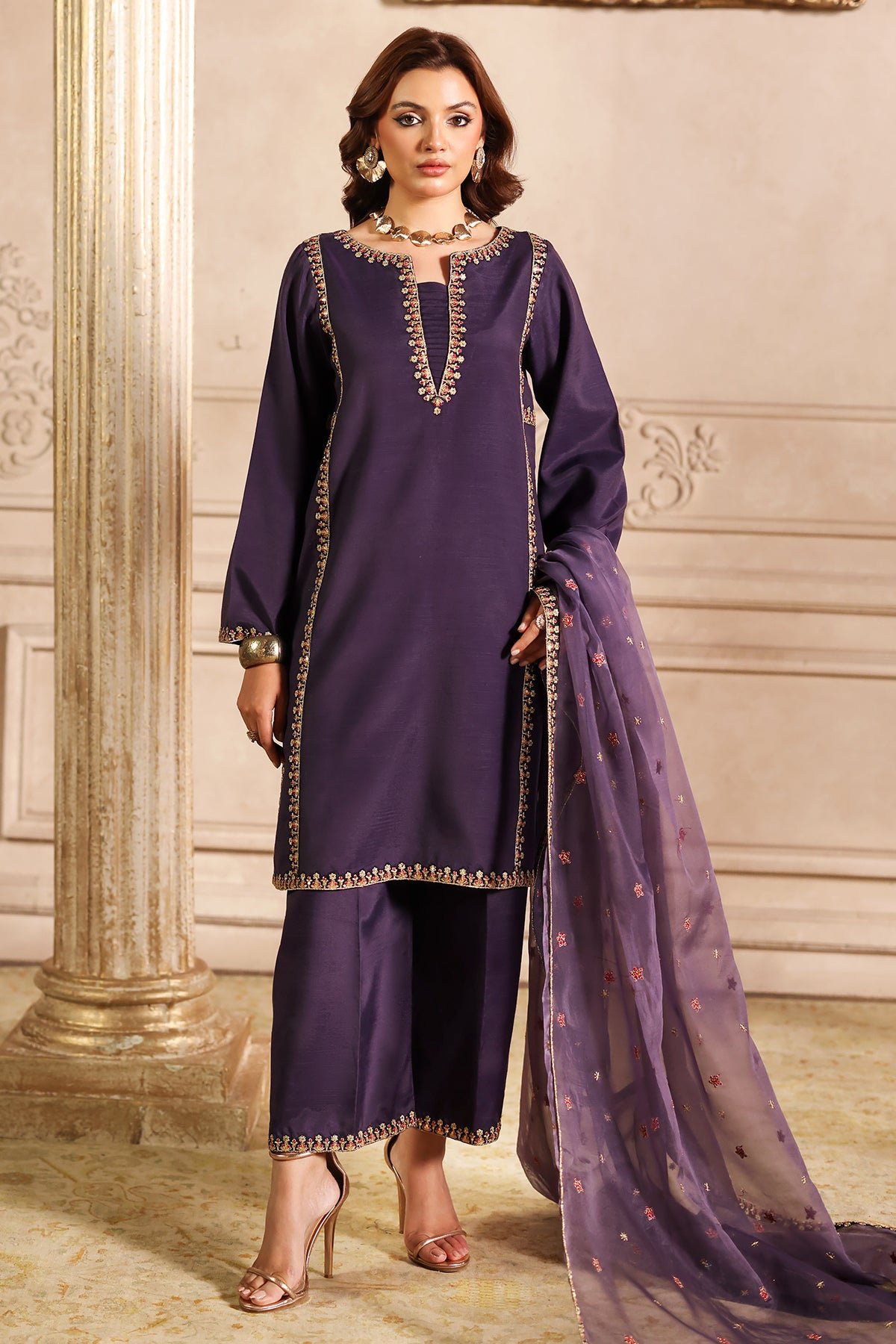 Charizma 3Pc Embroidered Raw Silk Suit (CMA-4-082) - GulBuy